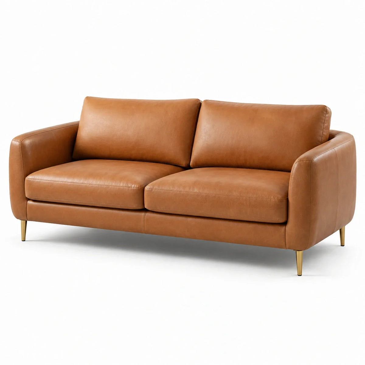 Canapé 3 places en cuir véritable marron clair, pieds en métal - 2026