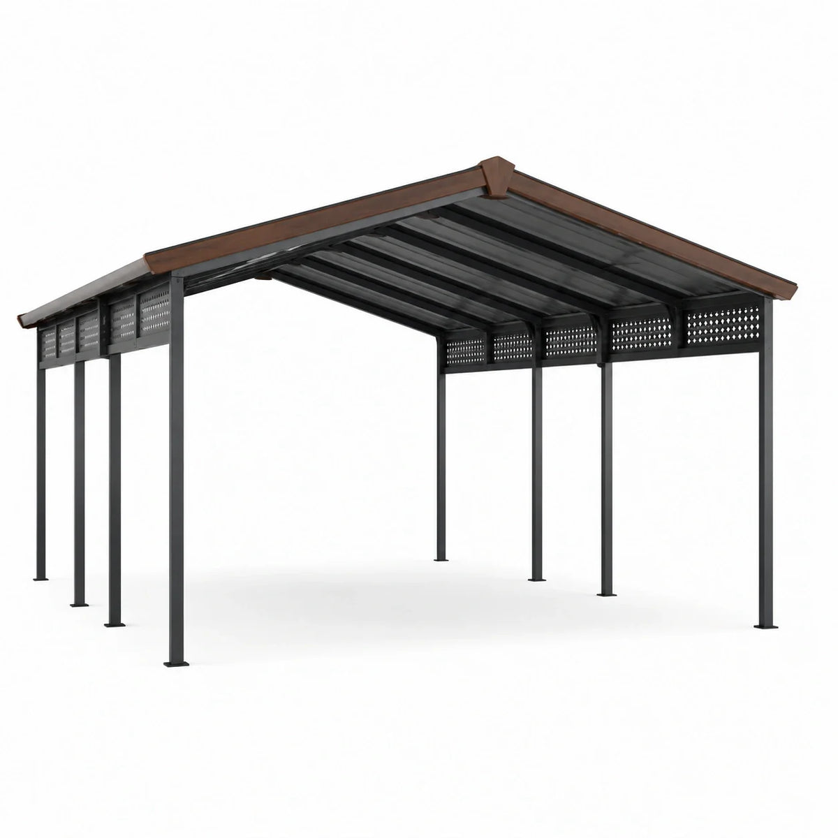 Abri voiture en métal avec toit en polycarbonate marron 600x300x240 cm - 2026