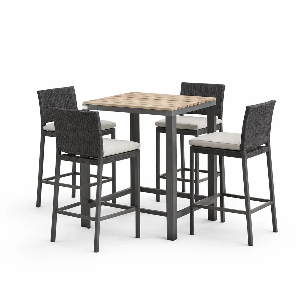 Ensemble de bar en bois et aluminium avec chaises en osier synthétique - 2026