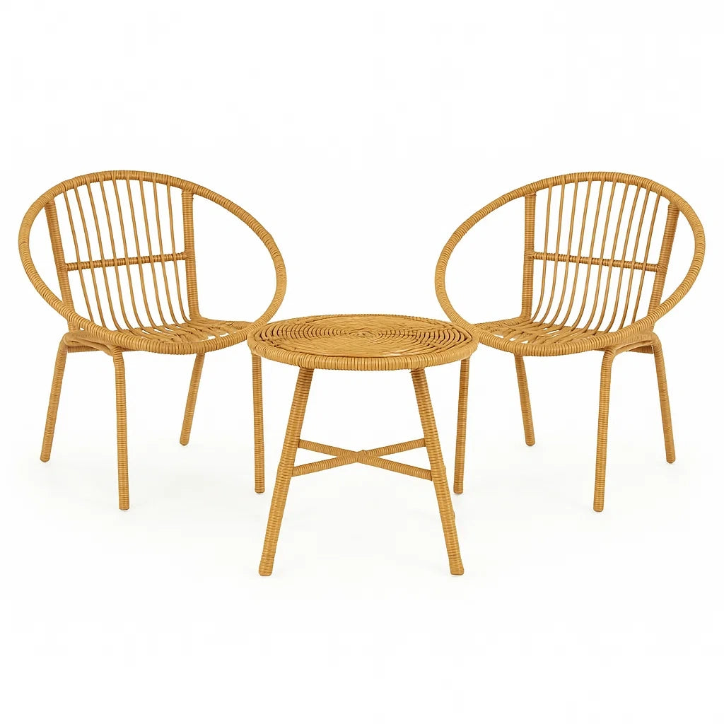 Petit ensemble de conversation de jardin en rotin synthétique et acier beige - 2026