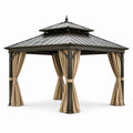 Pavillon de jardin en aluminium avec toit en acier et rideaux en polyester beige 3x3m - 2026