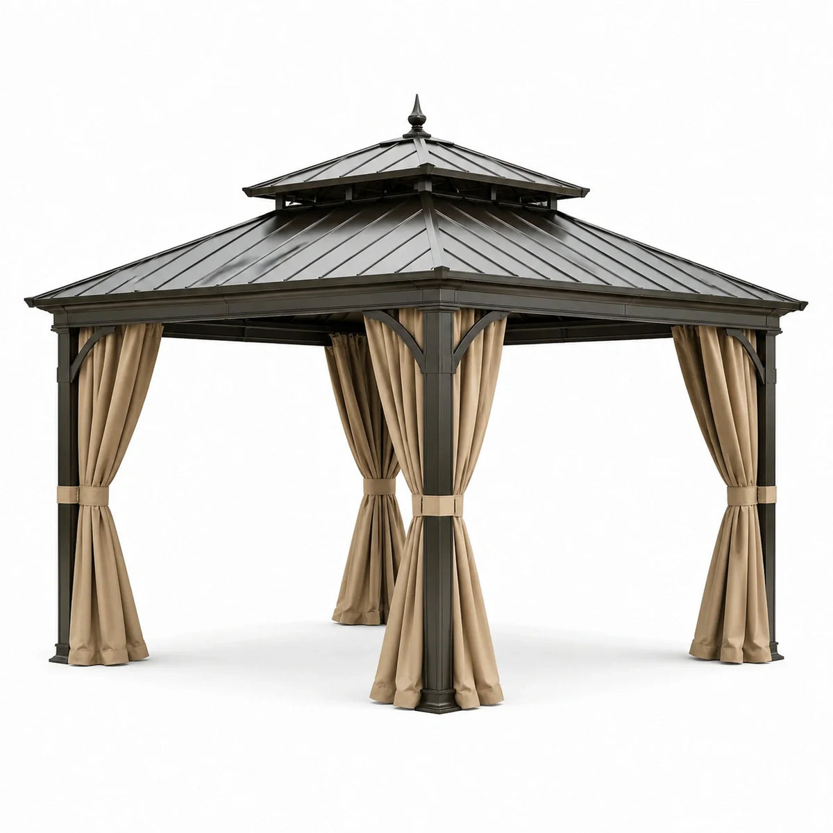 Pavillon de jardin en aluminium avec toit en acier et rideaux en polyester beige 3x3m - 2026