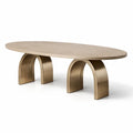 Table basse ovale en pierre reconstituée et acier beige - 2026