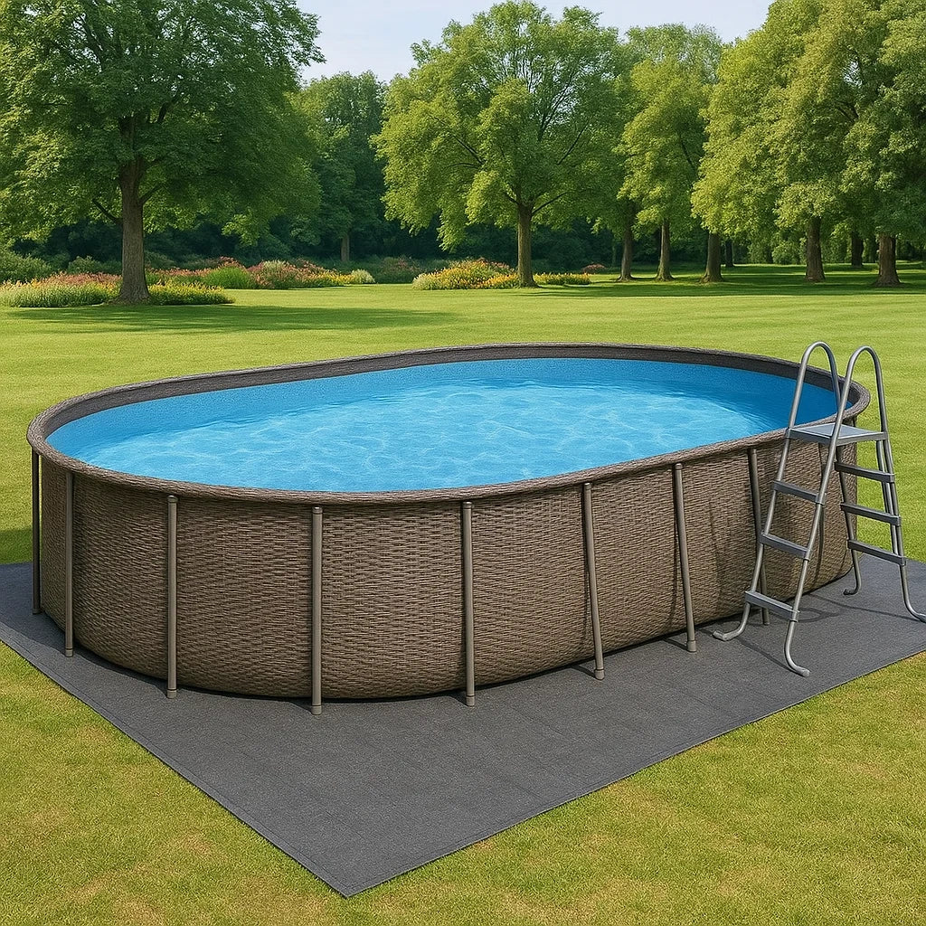 Piscine Hors Sol Ovale en Acier et Imitation Rotin Marron - 2026