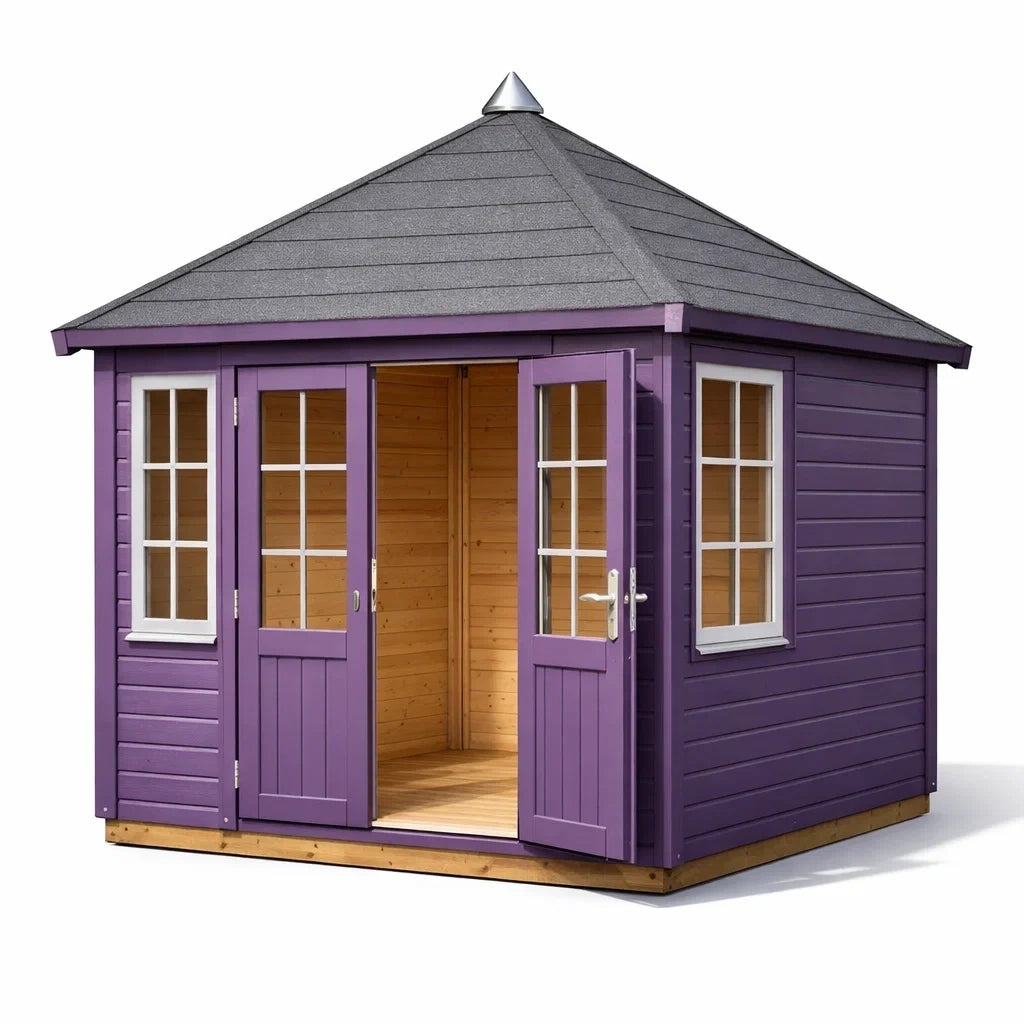 Abri de jardin octogonal en bois avec toit bitumé violet - 2026
