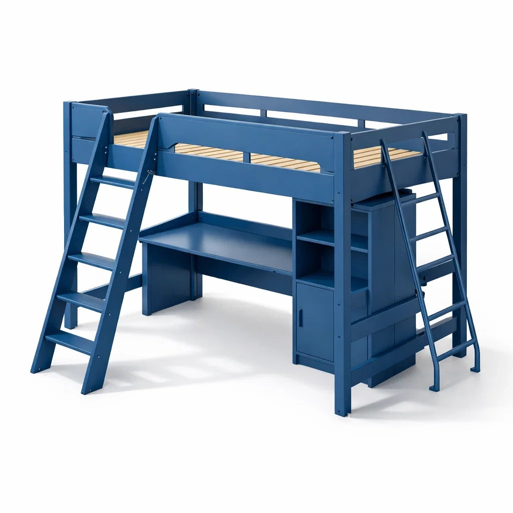 Lit mezzanine en bois avec bureau intégré et étagères - 2026
