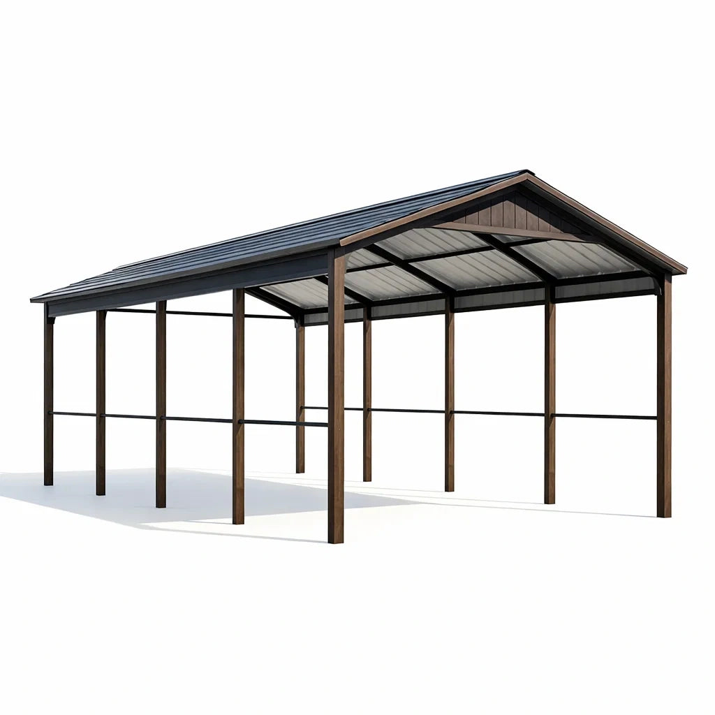 Abri de voiture en métal et bois marron 600x300x250 cm - 2026