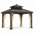 Pavillon de jardin en bois et métal avec rideaux polyester 3x3m - 2026