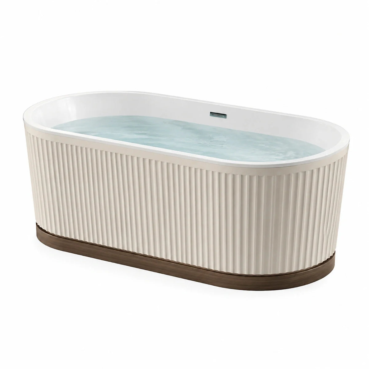 Baignoire îlot en acrylique crème avec base en bois - 2026