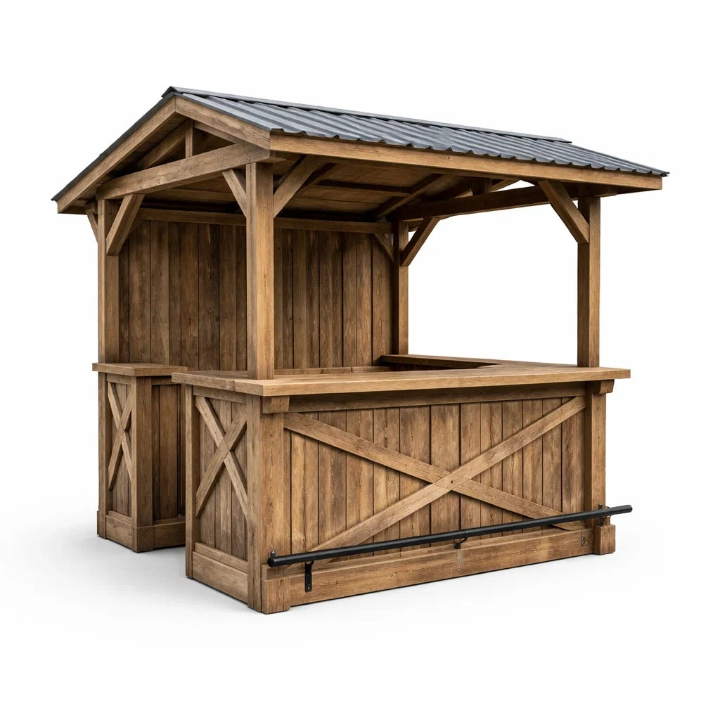 Kiosque à bar en bois avec toit en métal - 2026