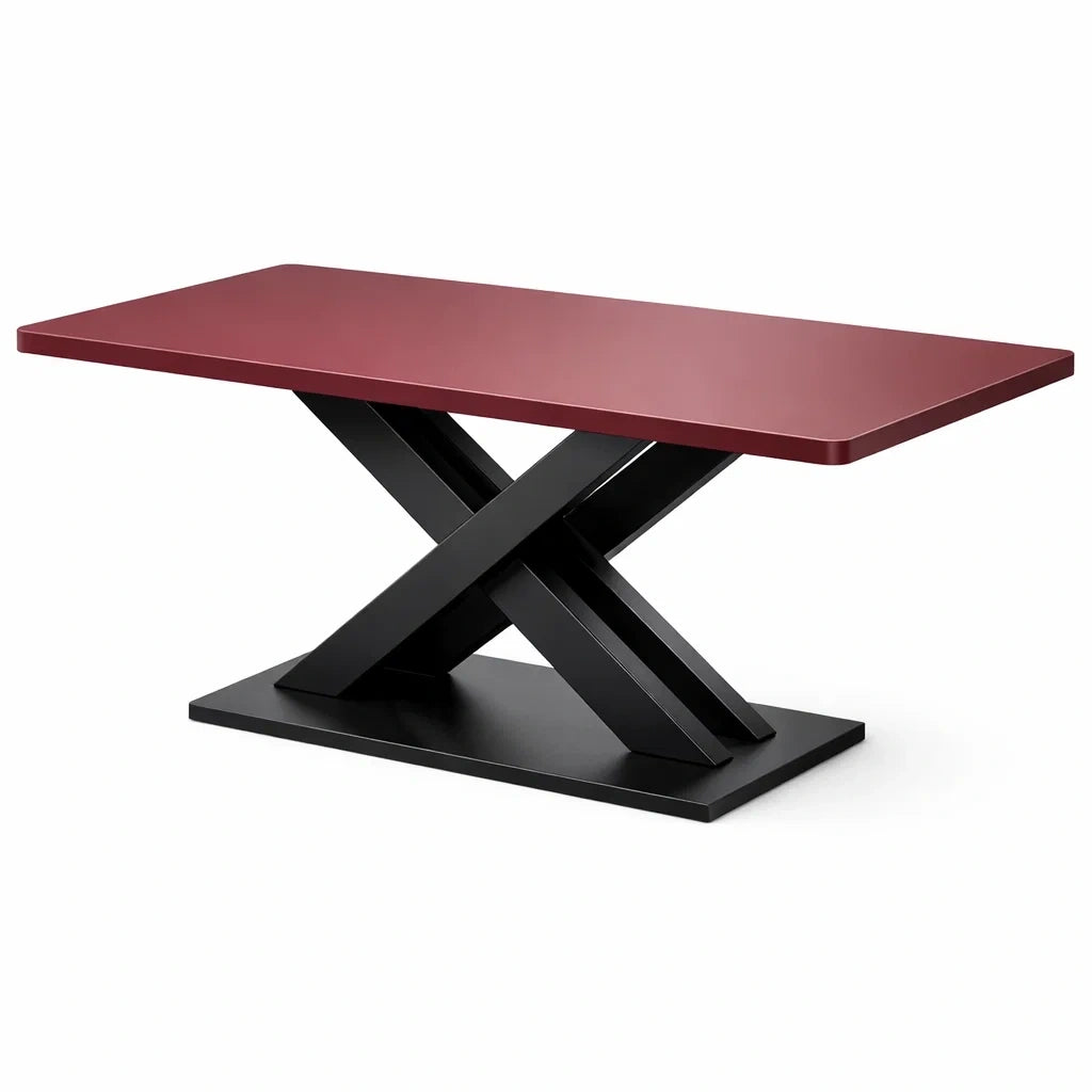 Table à manger rectangulaire en mdf et métal bordeaux et noir 180x90x76 cm - 2026