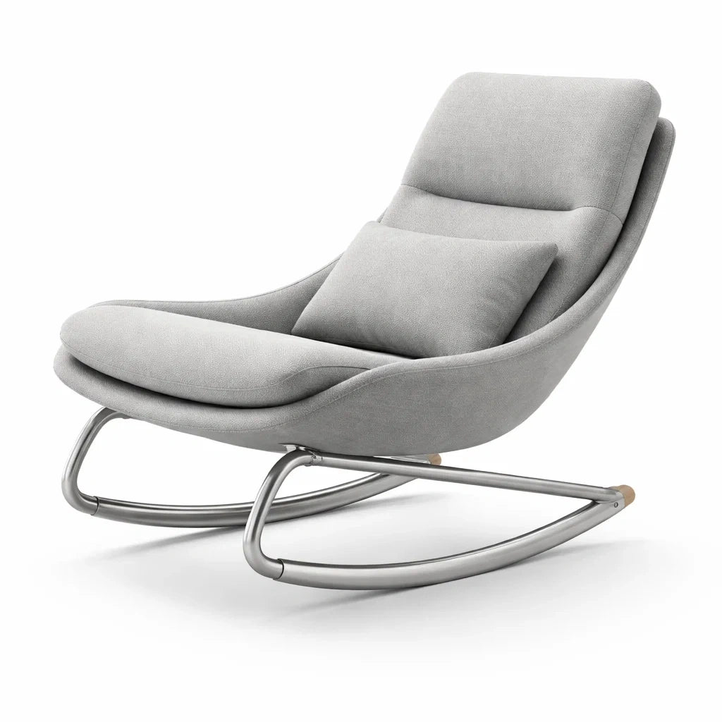 Fauteuil à bascule d’intérieur en tissu gris avec structure en métal - 2026