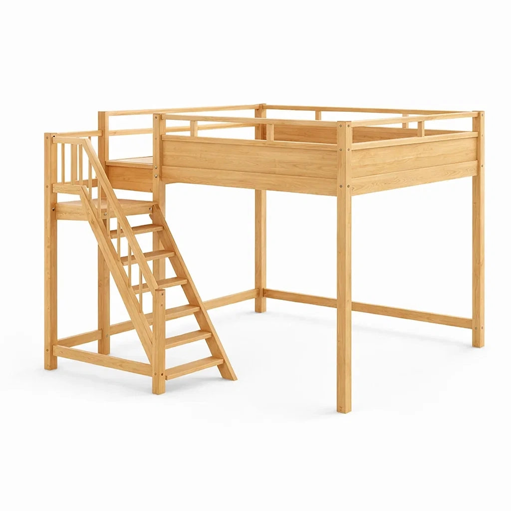Lit mezzanine en bois massif avec escalier - 2026