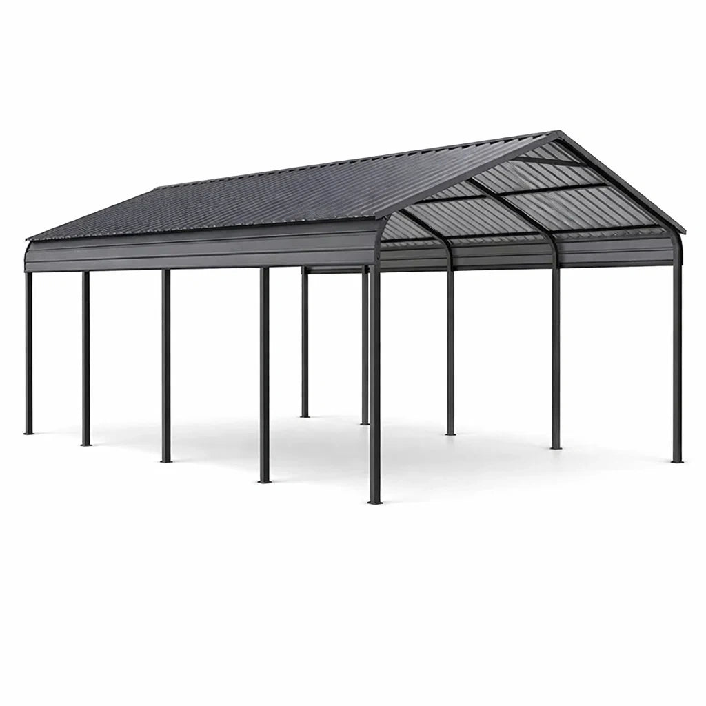 Abri de voiture en métal avec toit en polycarbonate noir 600x300x260 cm - 2026