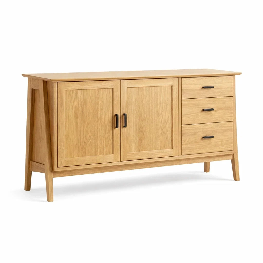 Buffet en bois de chêne avec 2 portes et 3 tiroirs 140 x 45 x 80 cm - 2026