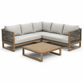 Ensemble de canapé d'angle en bois avec coussins polyester gris et table basse - 2026