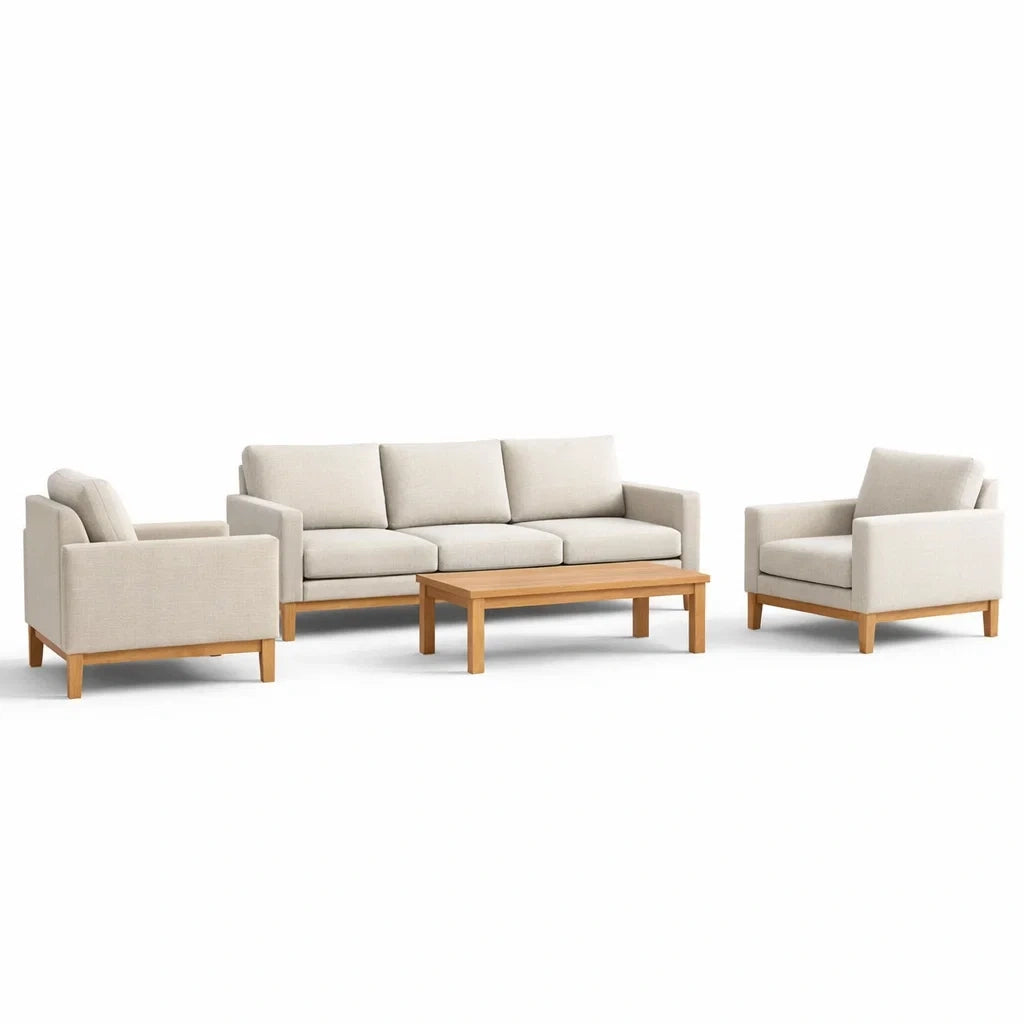 Ensemble de canapés en bois et tissu beige - 2026
