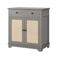 Buffet en bois mdf et rotin avec tiroir et portes gris et beige - 2026