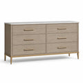 Commode à 6 tiroirs en bois et marbre chêne clair 150x45x85 cm - 2026