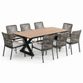 Ensemble de repas extérieur en bois d'acacia et métal avec 8 chaises en corde - 2026