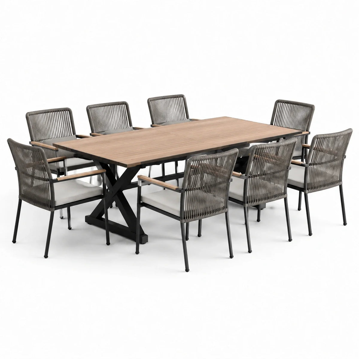 Ensemble de repas extérieur en bois d'acacia et métal avec 8 chaises en corde - 2026