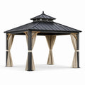 Pavillon de jardin en métal avec toit double 3x4m noir et beige, rideaux inclus - 2026