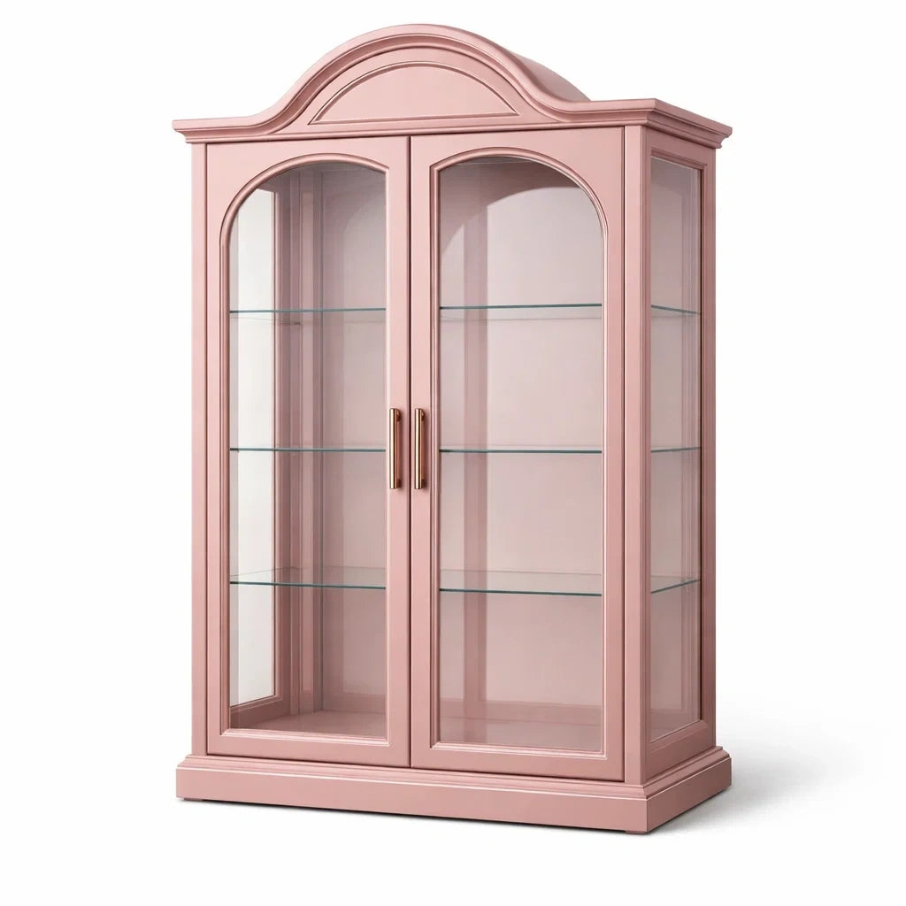 Vitrine en bois avec portes vitrées et étagères en verre - 2026