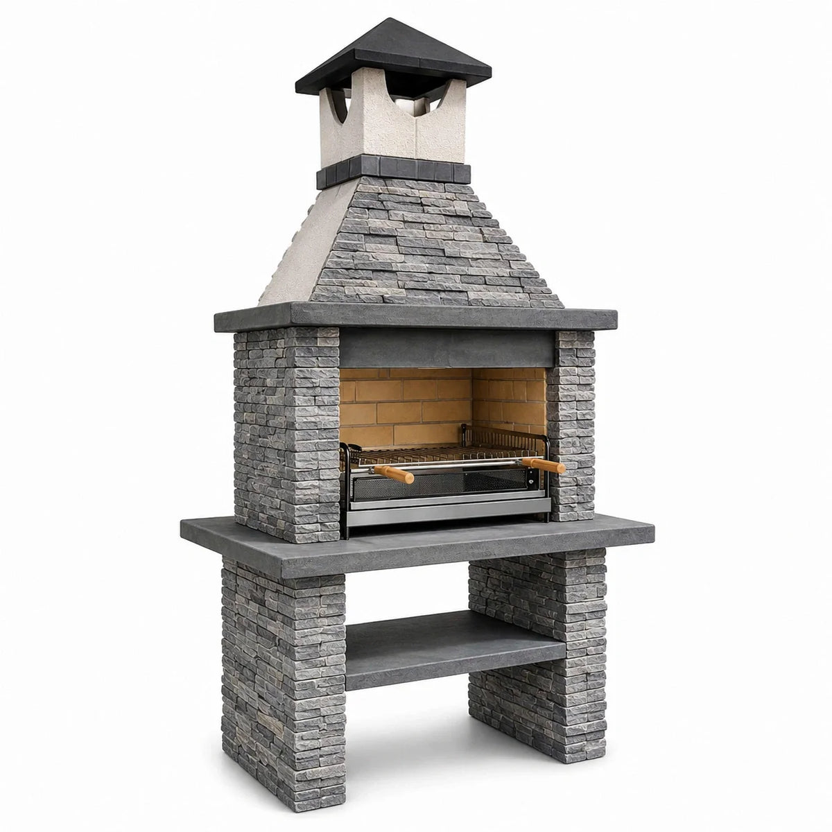 Barbecue en pierre avec cheminée et grille en acier inoxydable - 2026