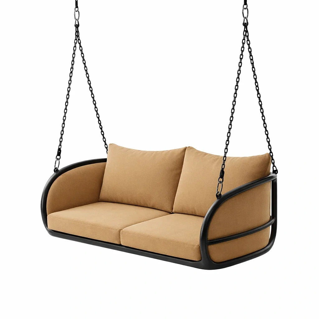 Balancelle de porche en métal et tissu beige - 2026
