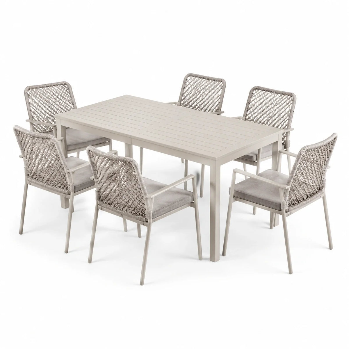 Ensemble de salle à manger d'extérieur en aluminium avec 6 chaises en corde tressée - 2026