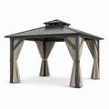 Pavillon de jardin en aluminium avec toit en acier et rideaux en polyester gris foncé/beige 3x3 m - 2026