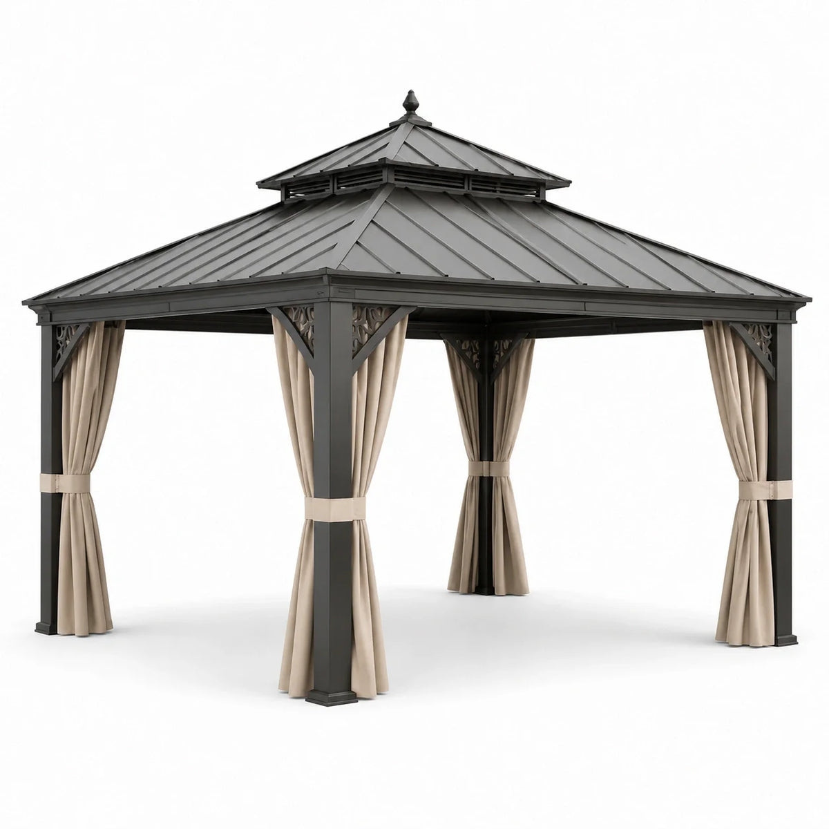 Pavillon en aluminium avec toiture double et rideaux en polyester beige 300x400 cm - 2026