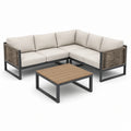 Ensemble salon de jardin d'angle aluminium avec coussins en polyester beige et table basse en bois - 2026