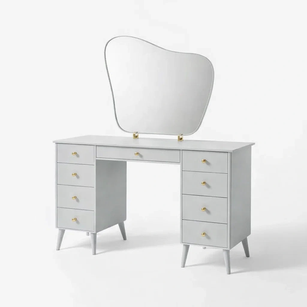 Coiffeuse avec miroir irrégulier en bois gris - 2026