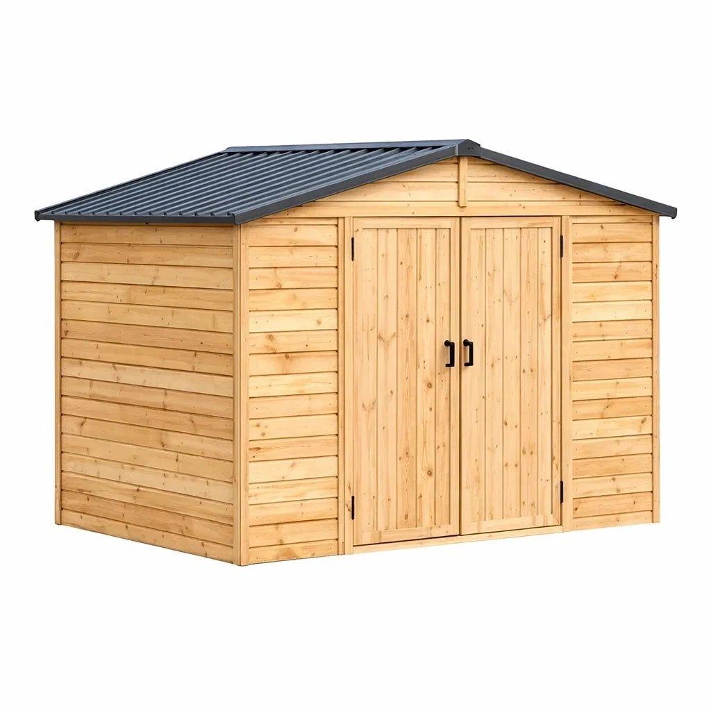 Abri de jardin en bois avec toit en acier galvanisé 350x300x210 cm Bois naturel - 2026