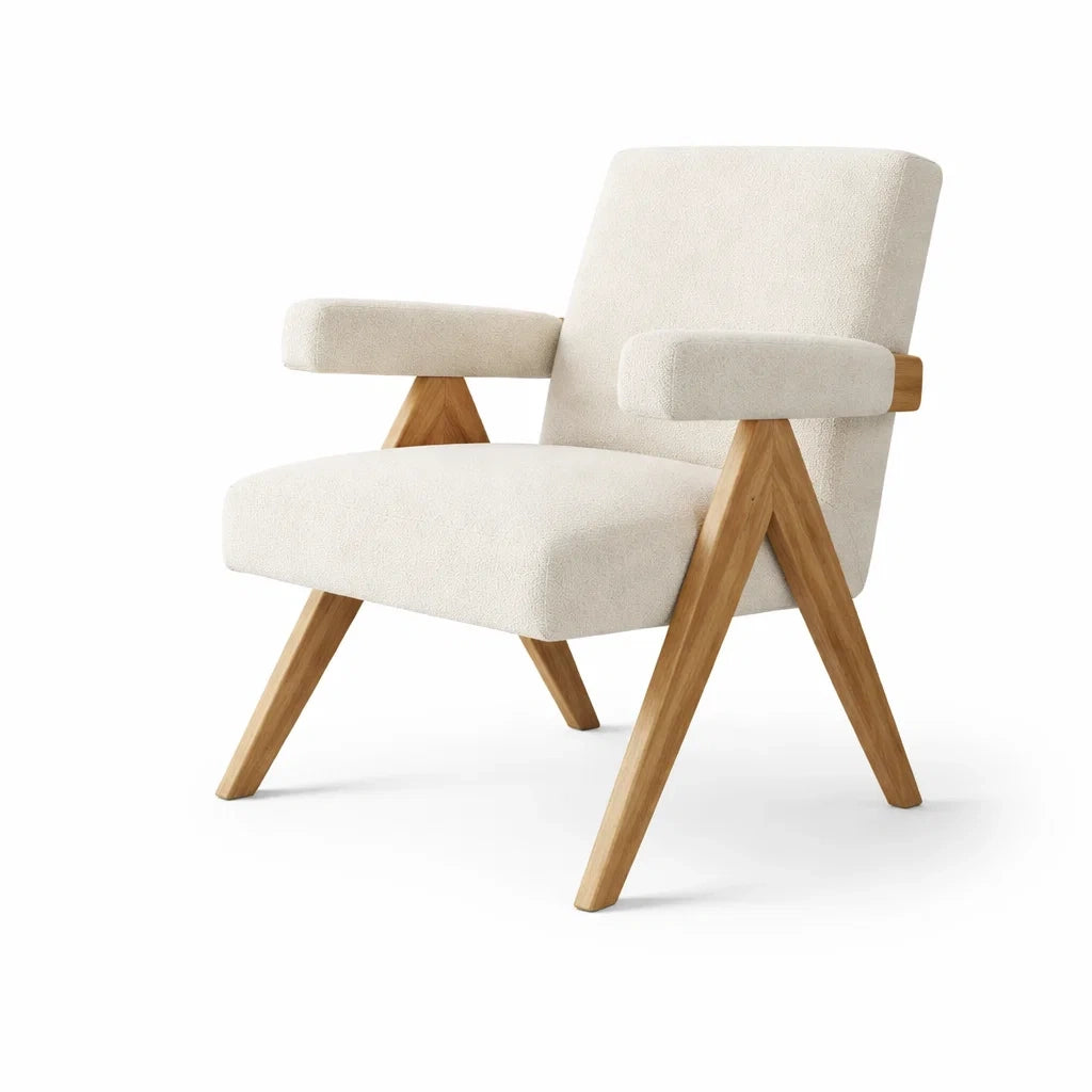 Fauteuil chêne et tissu beige 80x70x85 cm - 2026