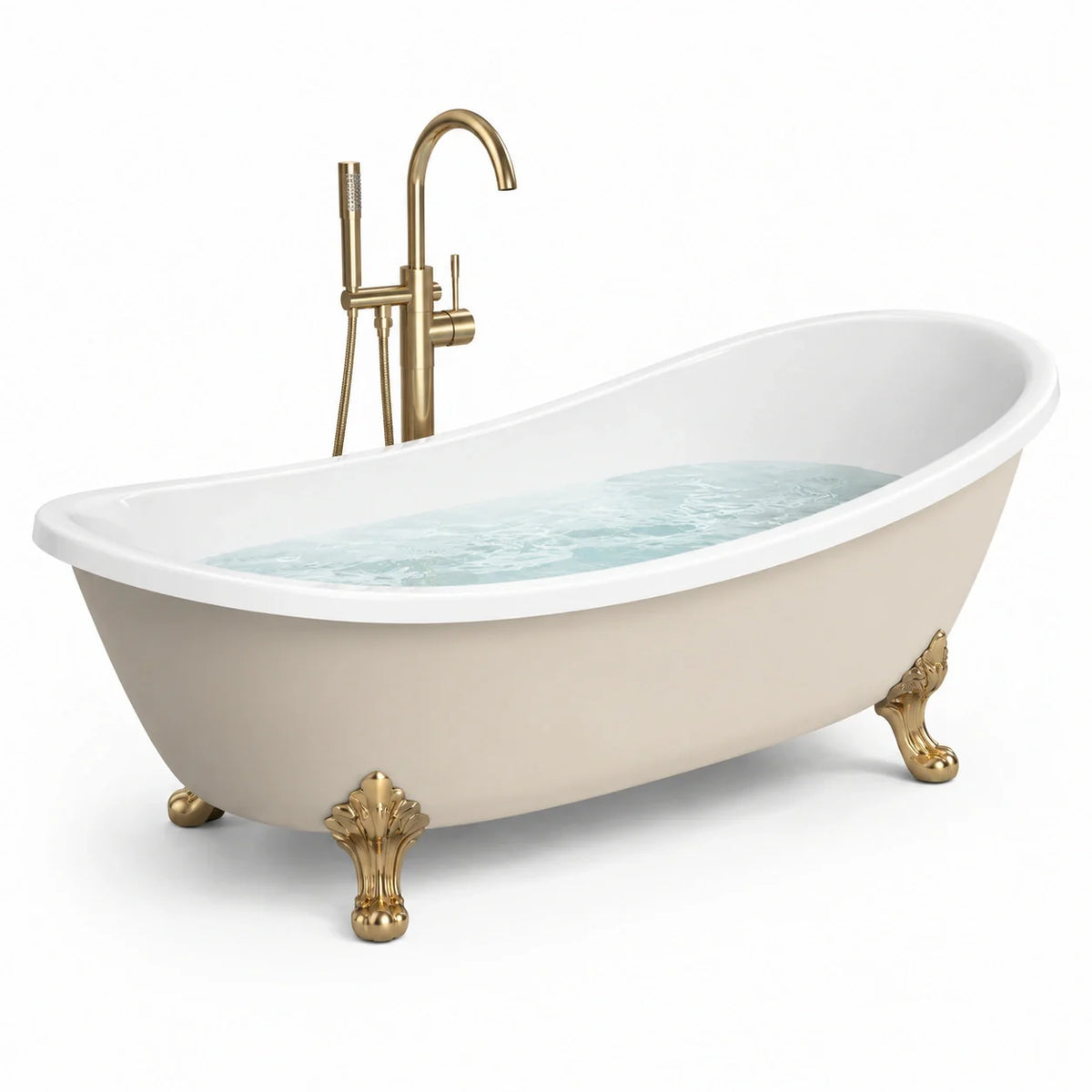 Baignoire îlot en acrylique blanc avec pieds en laiton doré - 2026