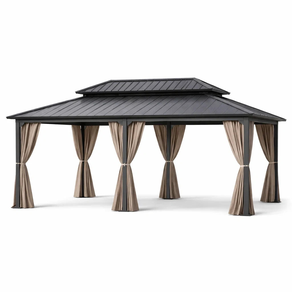 Pavillon en aluminium avec toit en acier et rideaux en polyester 400 cm x 300 cm - 2026