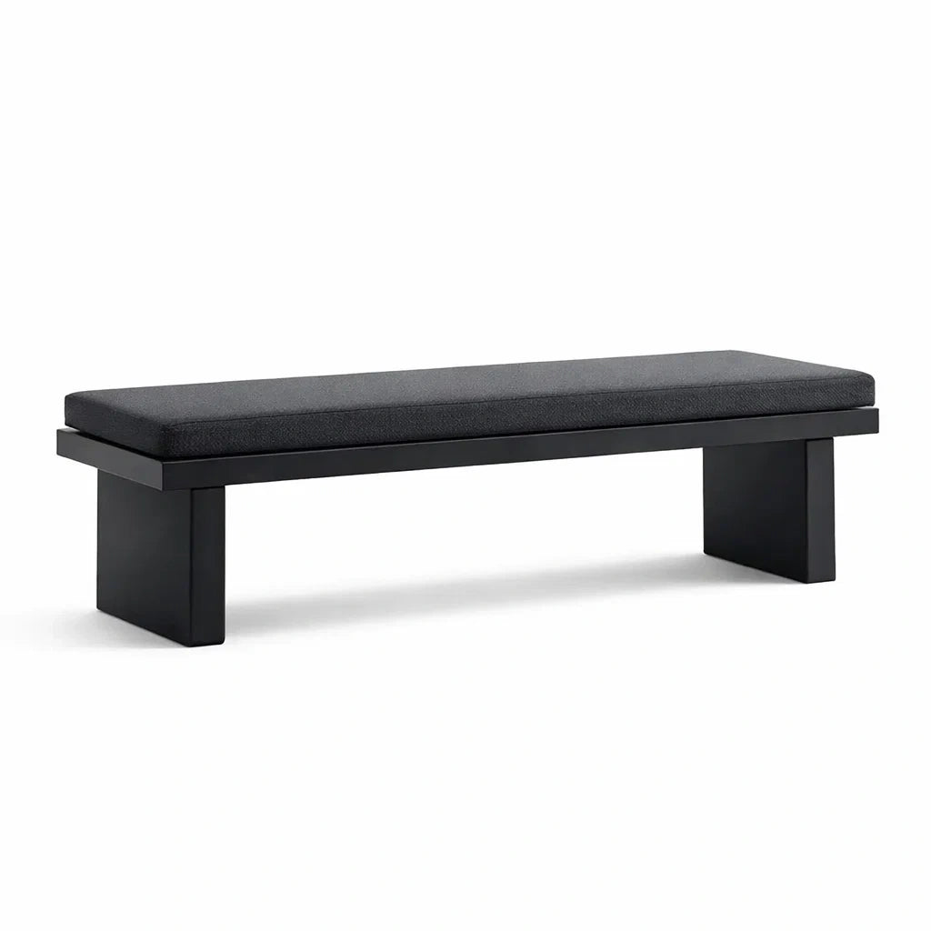 Banc en métal noir avec coussin en tissu polyester gris - 2026