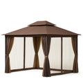 Tonnelle en aluminium et polyester avec rideaux marron - 2026