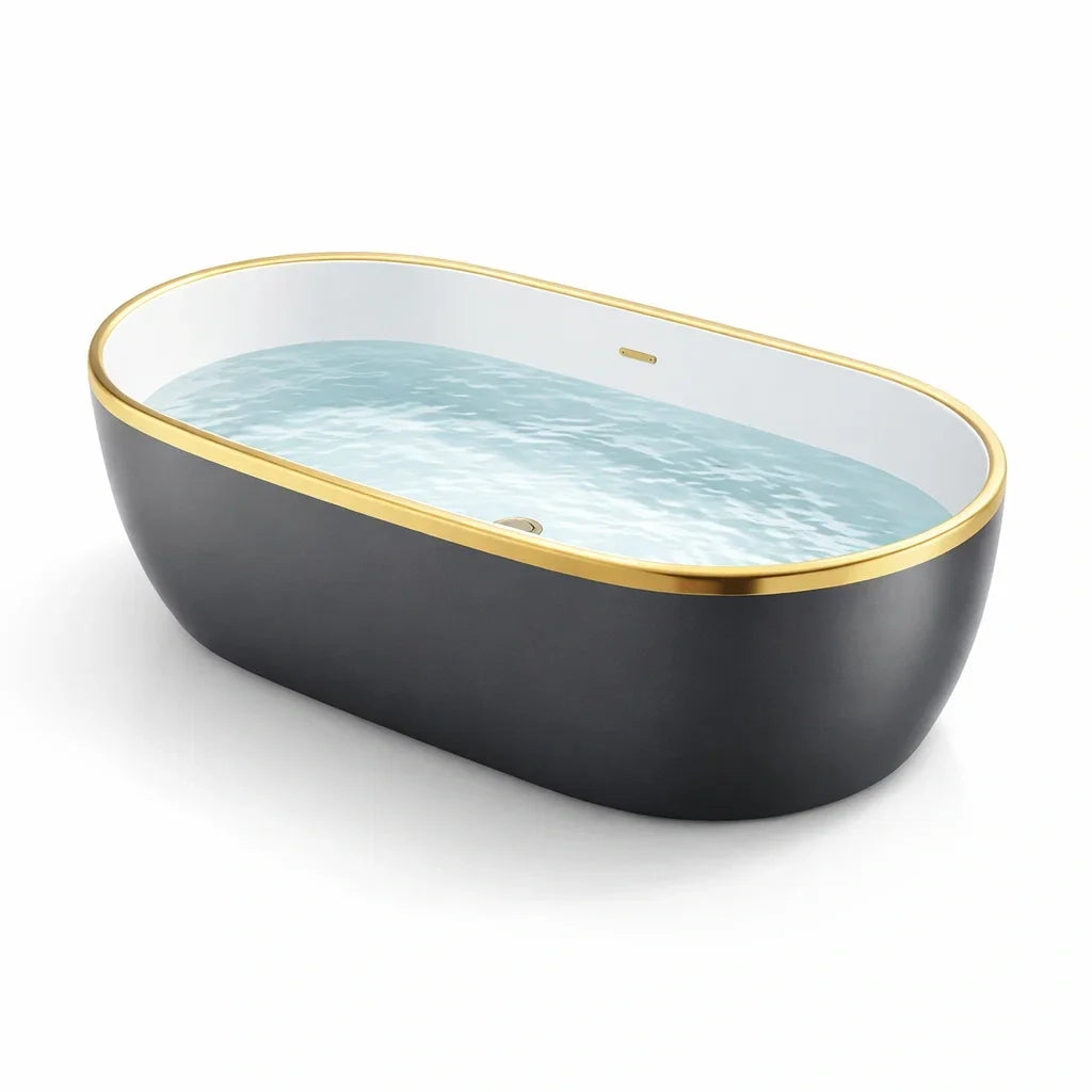Baignoire en acrylique noire avec bordure dorée, 170 cm - 2026