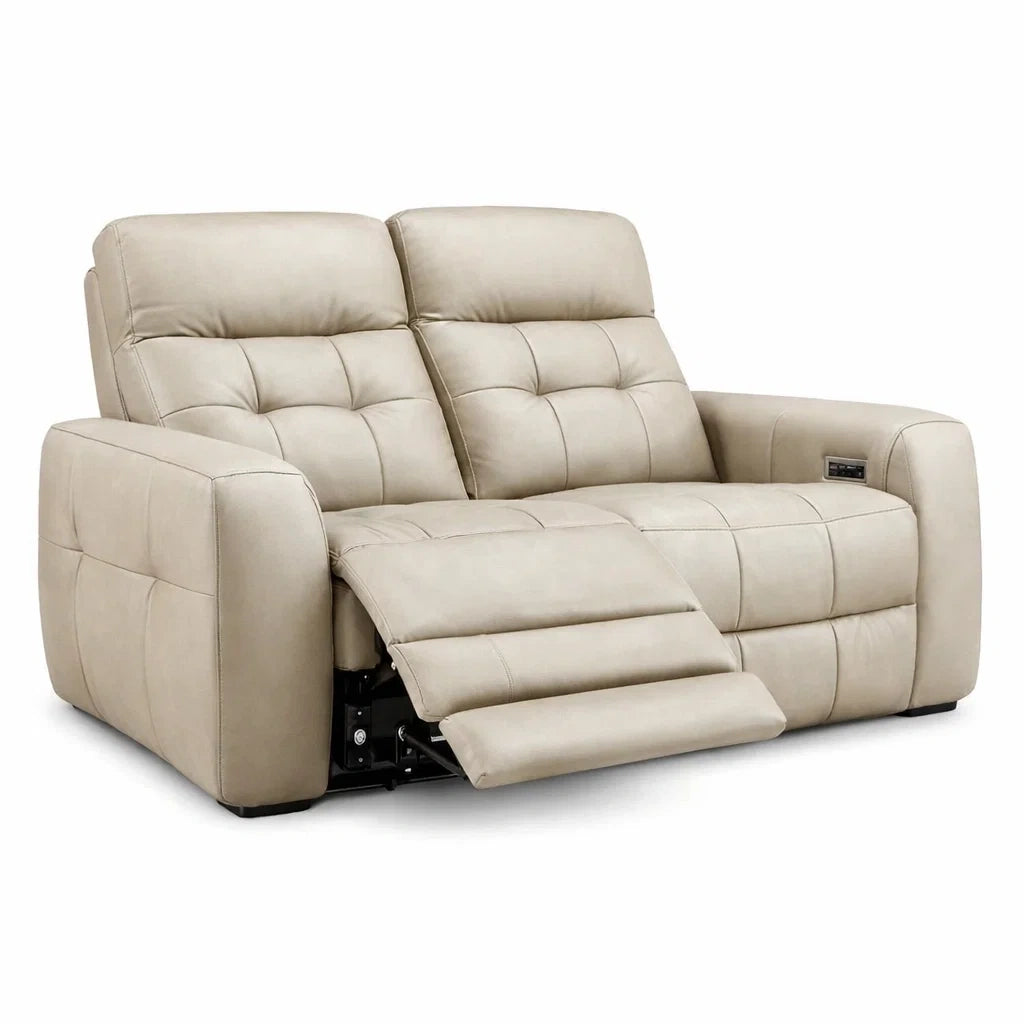 Canapé 2 places inclinable en cuir synthétique beige - 2026