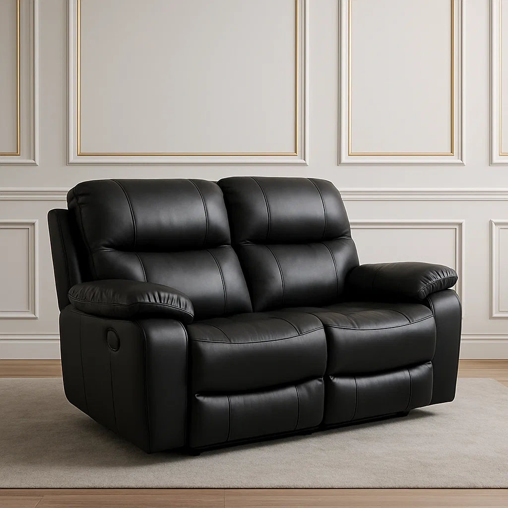 Canapé 2 places relax en similicuir noir avec dossier réglable - 2026