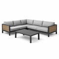 Salon de jardin en aluminium noir et résine avec coussins gris - 2026