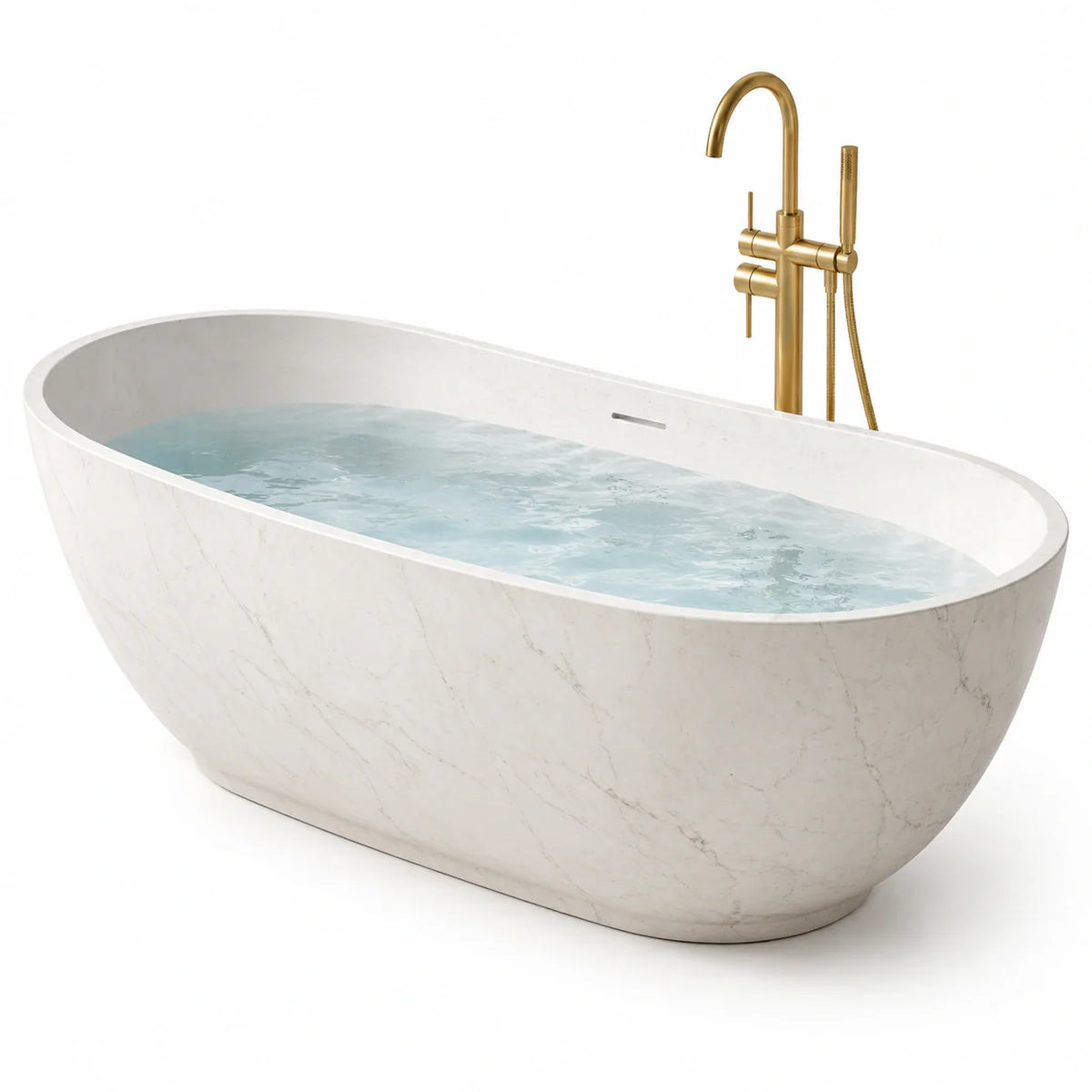 Baignoire îlot ovale en résine de marbre blanc 170x80x58 cm - 2026