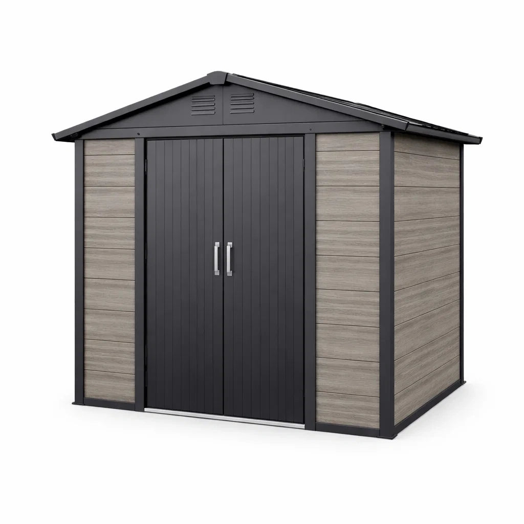 Abri de jardin en métal et composite anthracite et bois - 2026