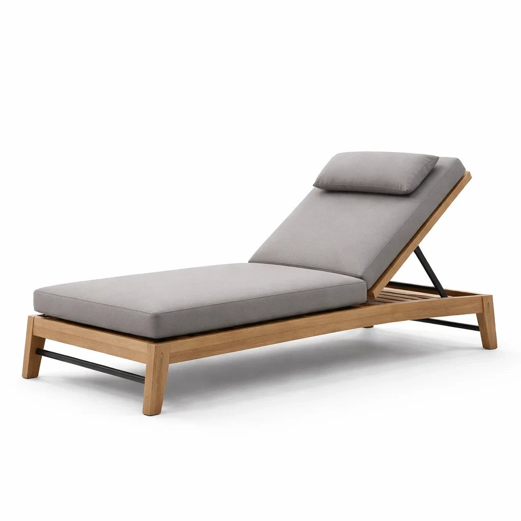 Chaise longue en teck et aluminium gris - 2026