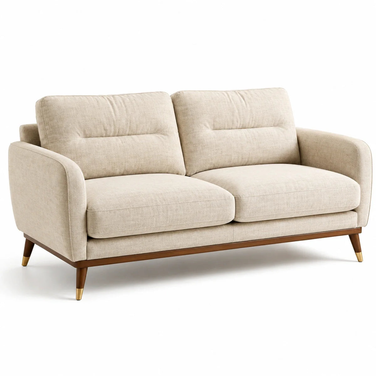Canapé 2 places en tissu beige avec pieds en bois - 2026
