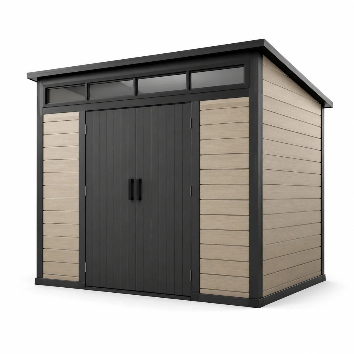 Abri de jardin en composite et métal beige/noir - 2026