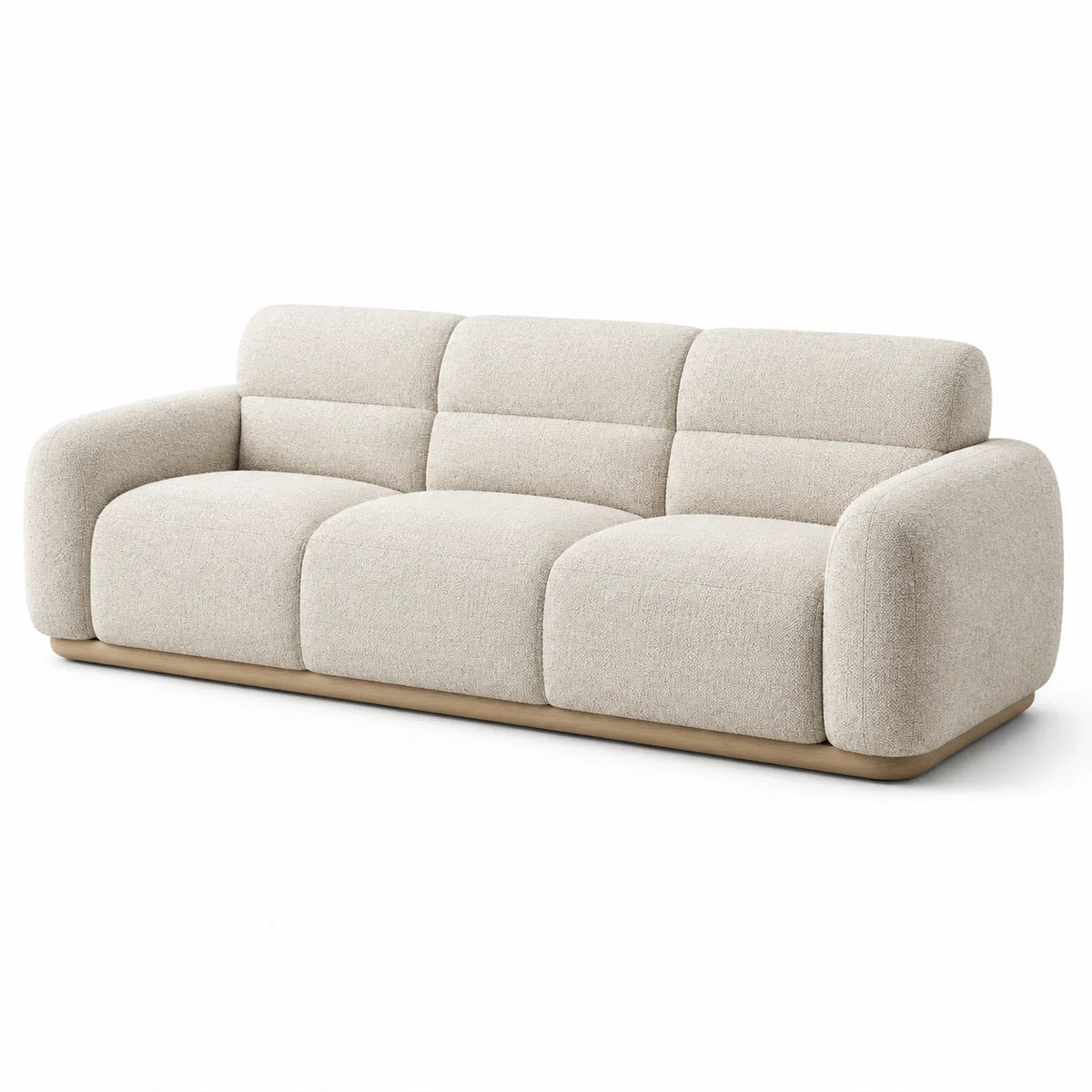 Canapé 3 places en bois et tissu beige - 2026